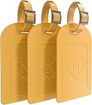 Alphabet Luggage Tags, 3 Pack Yellow Initial Bag Tags with Privacy Cover & Replaceable ID Card, Faux Leather Suitcase Tags for Travel, Flights & Cruises