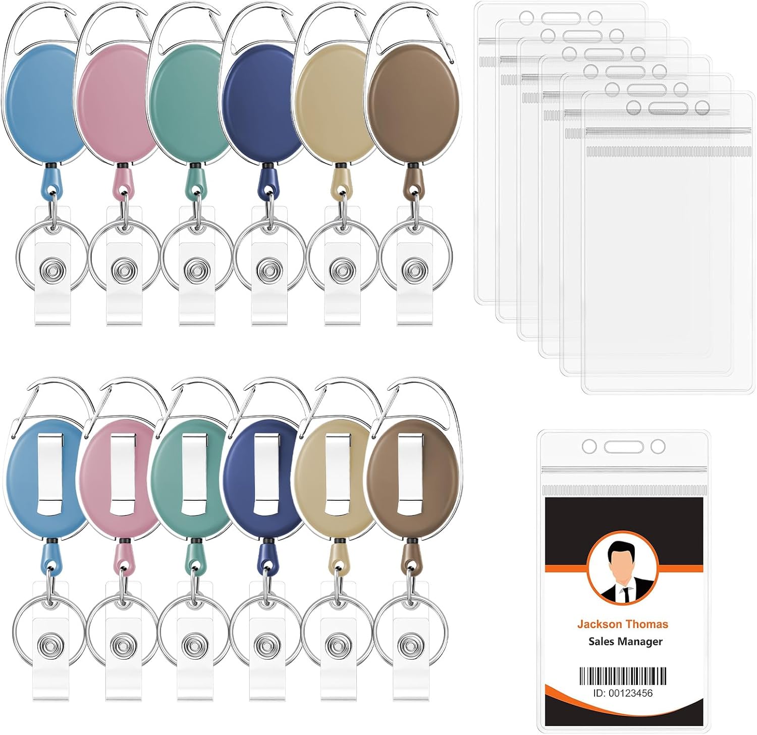 6 Color 120 Pcs Retractable Badge Holder Reel with Bulk Waterproof Vertical Name Badge ID Card Holders and Belt Clip Key Ring for Nurse Office Work Employee School