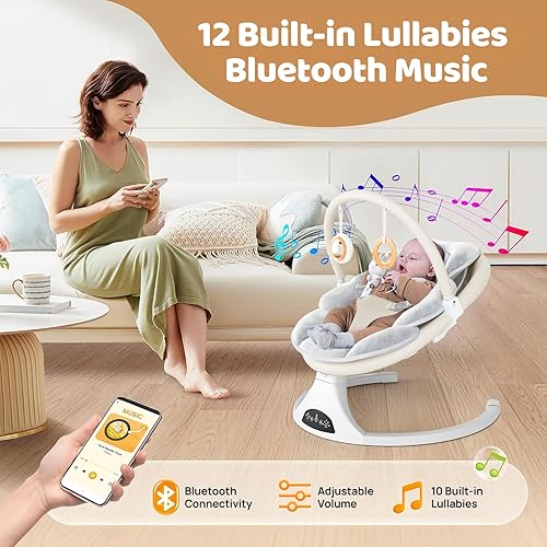 Miniatura 4 de Columpio eléctrico para bebé con control remoto, 5 velocidades de movimiento natural, almohadilla de asiento desmontable, columpio portátil para uso