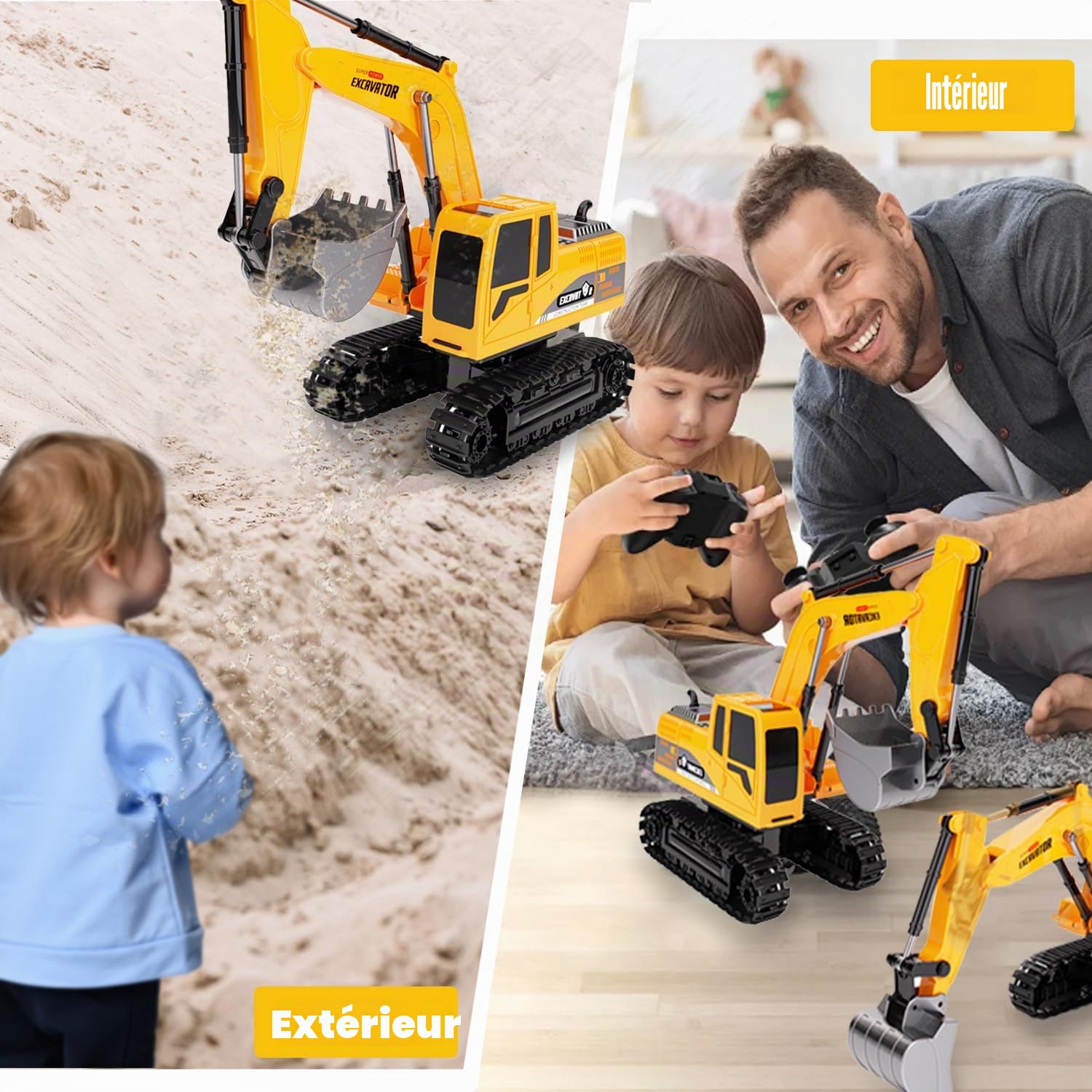 Excavatrice télécommandée, pelleteuse télécommandée, pelleteuse de sable d'ingénierie, véhicule de construction, voitures jouets pour enfants