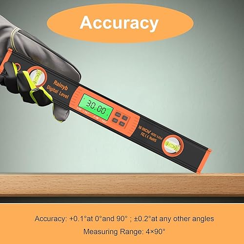 Miniatura 2 de Rainyb Herramienta de nivel de torpedo de aluminio magnético digital de 16 pulgadas, IP54, a prueba de polvo y resistente al agua, transportador de