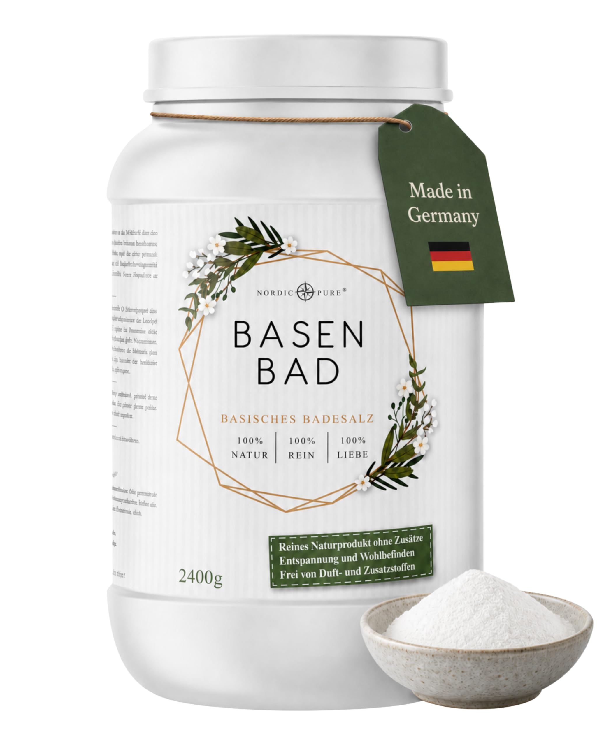 Basen-Bad von Nordic Pure 2400g | Basischer Badezusatz Made in Germany | Basisches Wellness-Badesalz Perfekt für ein Vollbad, Sitzbad, Fußbad oder Handbad