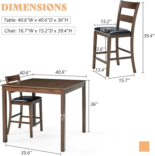 Miniatura 7 de AMERLIFE Juego de mesa de comedor de 5 piezas de madera maciza, juego de comedor moderno de mediados de siglo con 4 sillas, sillas con respaldo