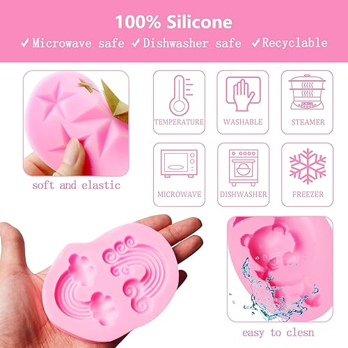 Miniatura 3 de Moldes de chocolate con estrella, lindo oso con luna, moldes de silicona de arco iris de nube, oso para fondant, para decoración de pasteles,