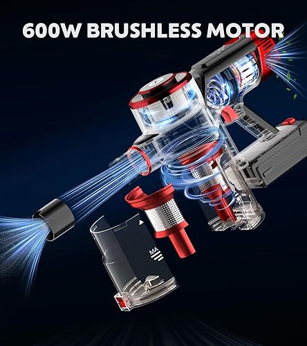 Miniatura 2 de Aspiradora inalámbrica, potente aspiradora de 600 W 50 KPA con pantalla inteligente OLED, tiempo de ejecución de 70 minutos, autónomo y taza de