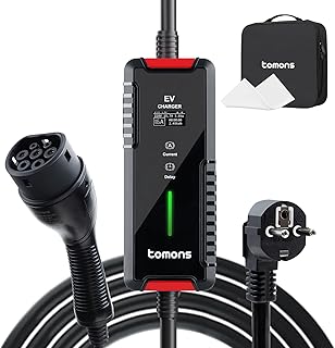 tomons Type 2 Charging Cable Schuko 3.68 kW, 16 A, 6 M, Mobile Wallbox Electric Car Charger, EV Charger with LED Display and Delay Function (Switchable Current 6/8/10/13/16A)
