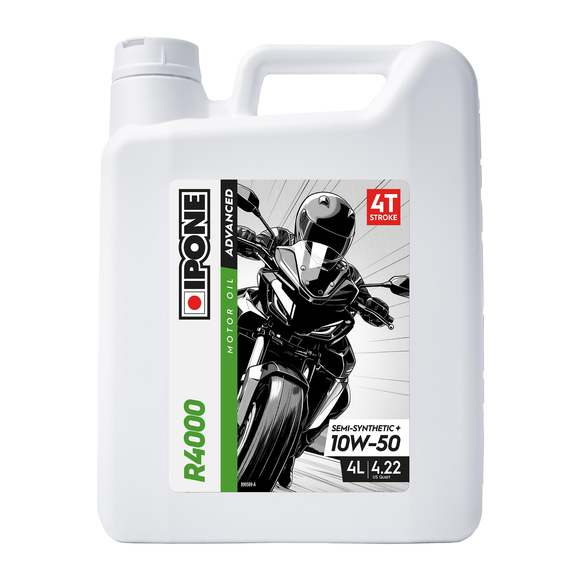 IPONE – Huile Moteur Moto 4 Temps 10W50 R4000 – Bidon 4 Litres - Semi-Synthétique+ - Gamme Advanced - Protection durable du moteur - Durée de vie de l'huile prolongée - Propreté du moteur garantie