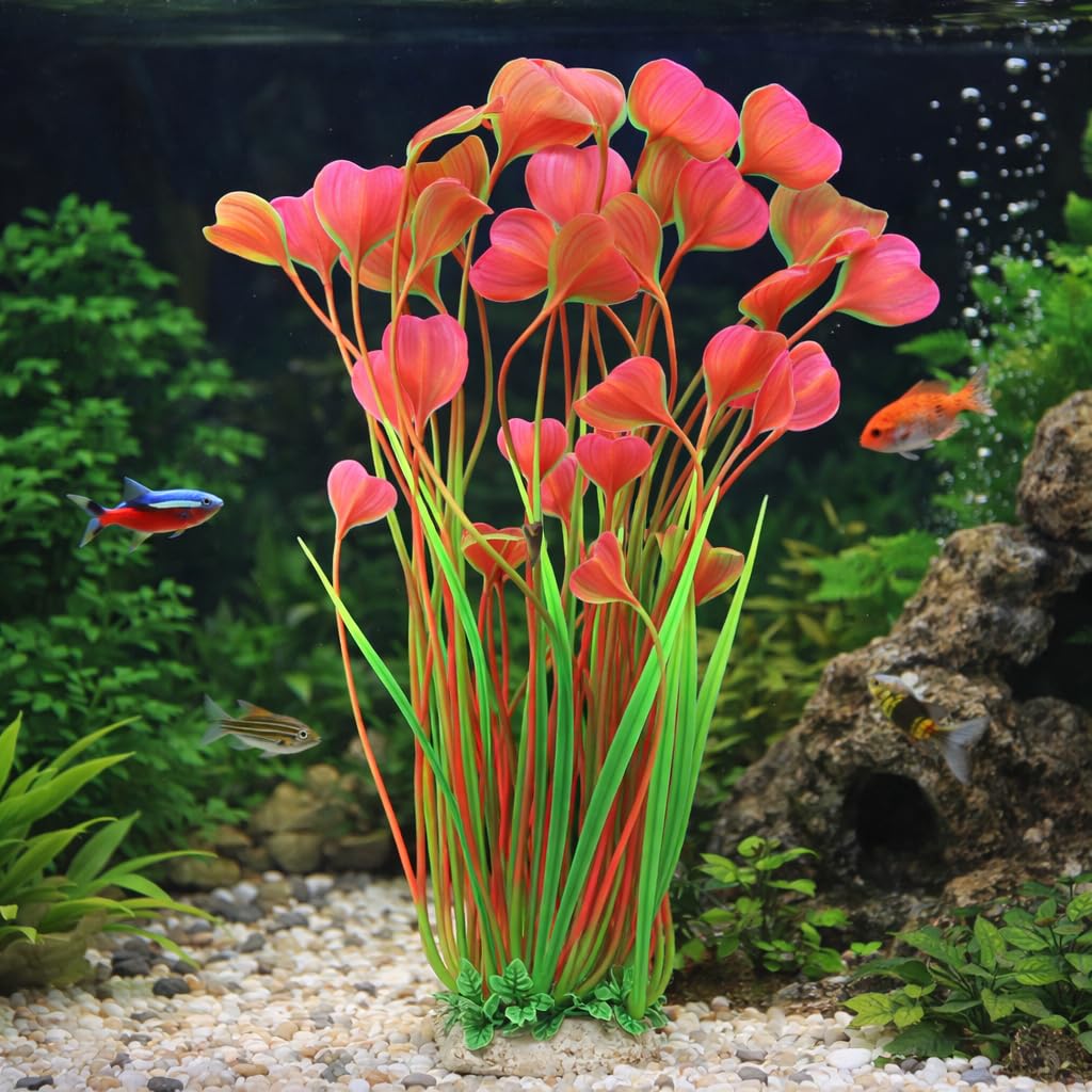 HEEPDD Plantes d'aquarium Aquatiques artificielles de Simulation, décorations de réservoir de Poissons en Plastique sous-Marin d'herbe d'eau de Plante pour l'aquarium(Rose)