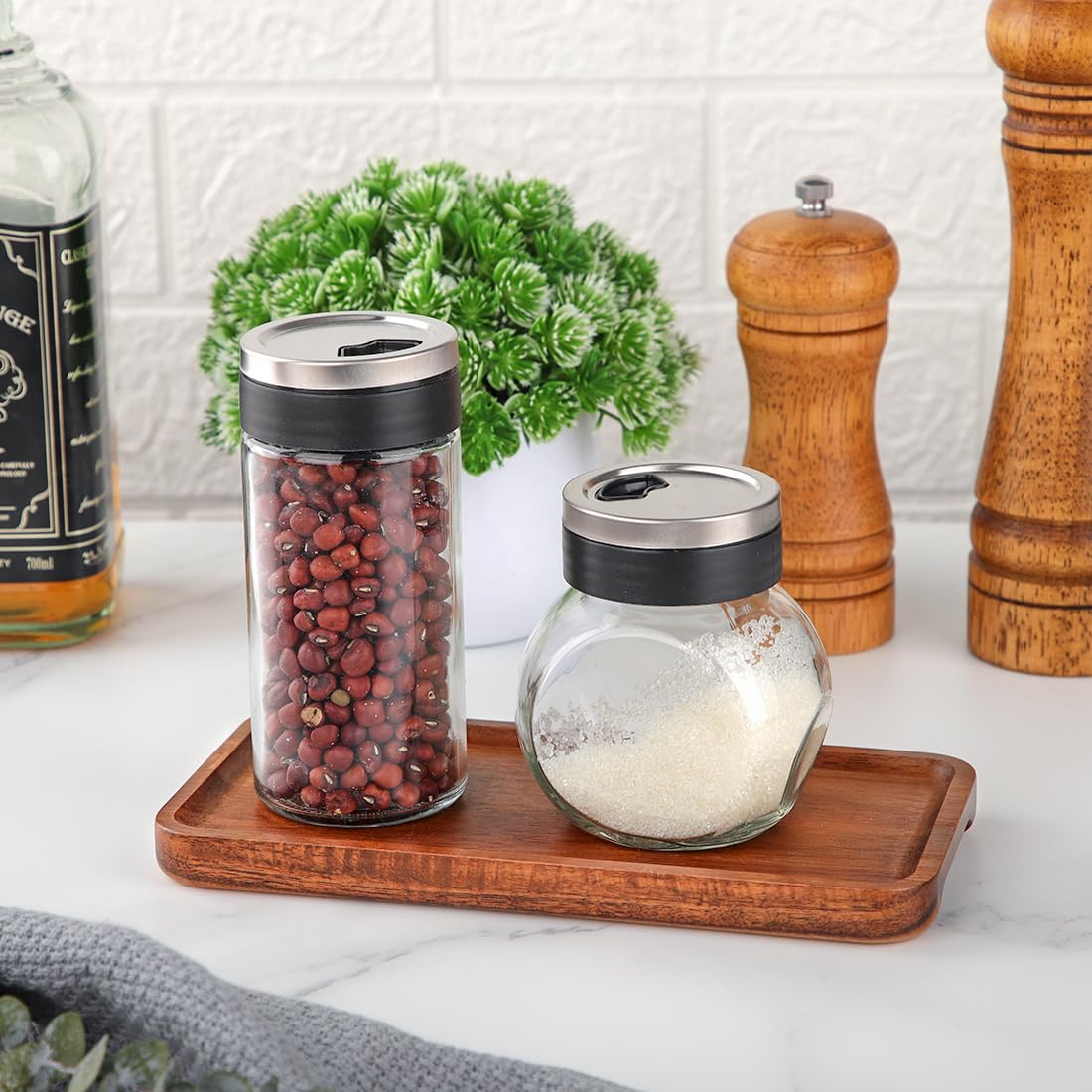 Holztablett Rechteckig Deko 2er Set, Holztablett Klein 20x10 cm, Dekotablett aus Akazienholz, Tablett Set Serviertablett Holz, dekorative Servierplatte für Snacks, Käse, Wurst