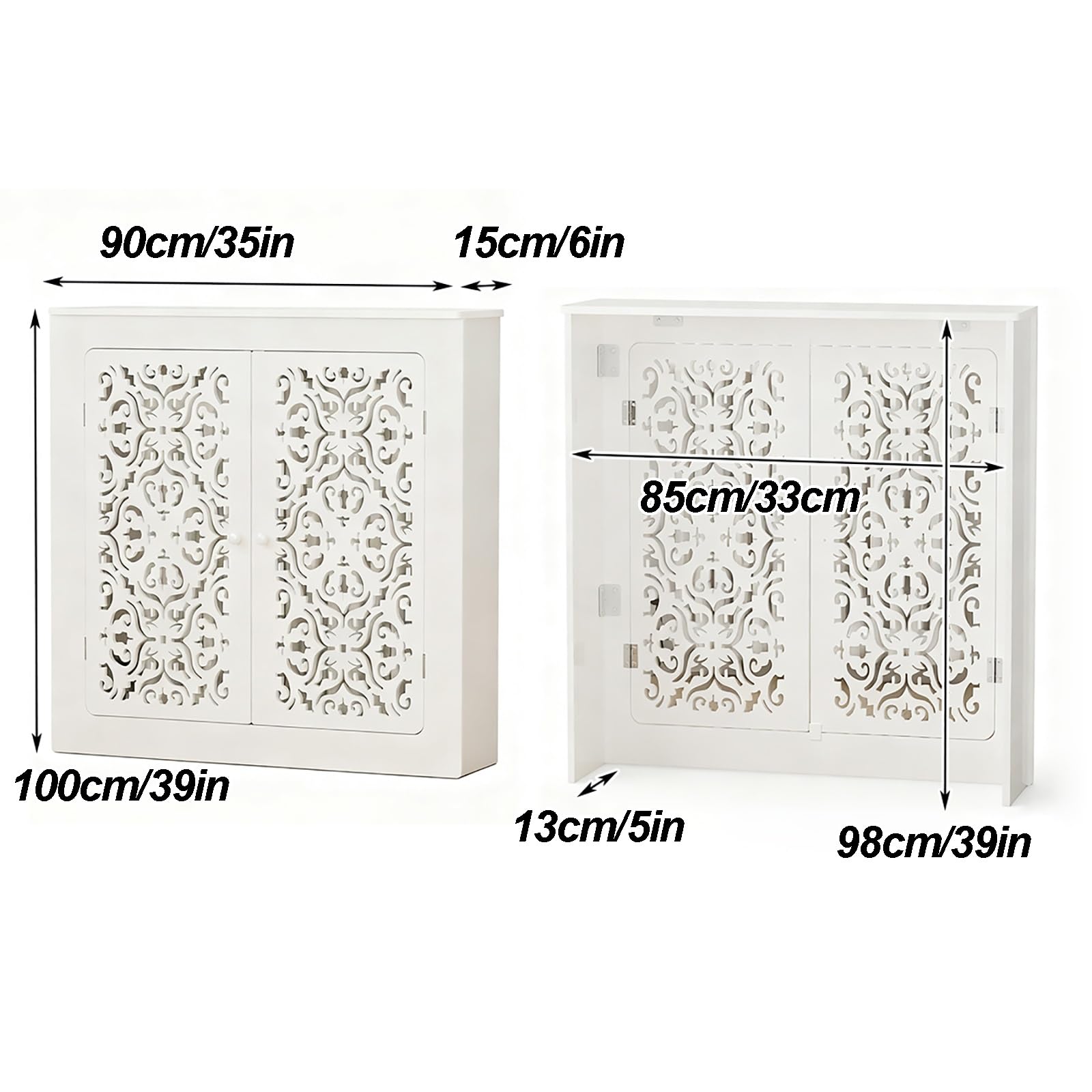 Cubre Radiadores Blanco Moderna Cubreradiador para el Hogar con Estante Superior para el Panel de Acceso del Colector de Calefacción por Suelo Radiante con Diseño Hueco(90x100x15cm/35x39x6in)