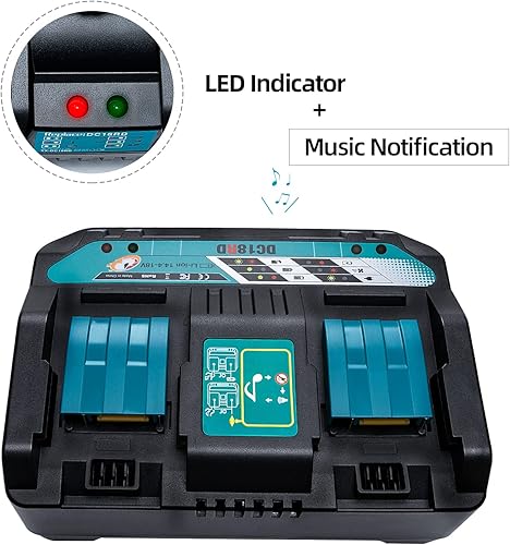 Miniatura 5 de 18V DC18RD Dual Ports Battery Charger for Makita 14.4V-18V LXT Lithium-Ion Battery BL1415 BL1430 BL1830 BL1840 BL1850 BL1850B BL1860B BL1860 BL1815