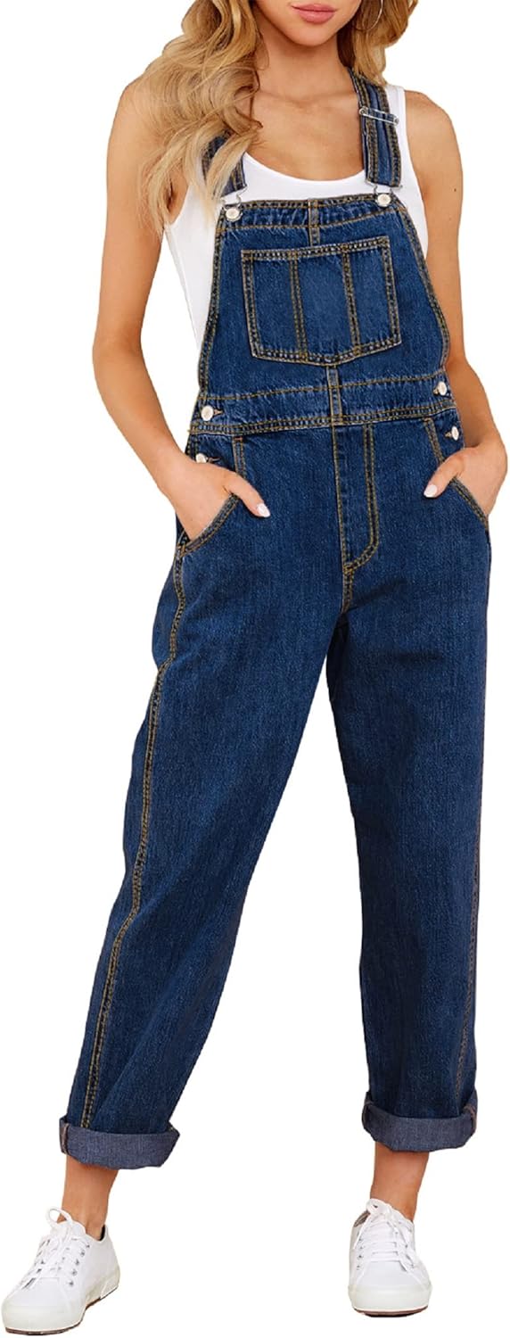 GRAPENT Overalls for Women Loose Fit Jean Denim Bib Jumpsuit Stretch Overall Pants
