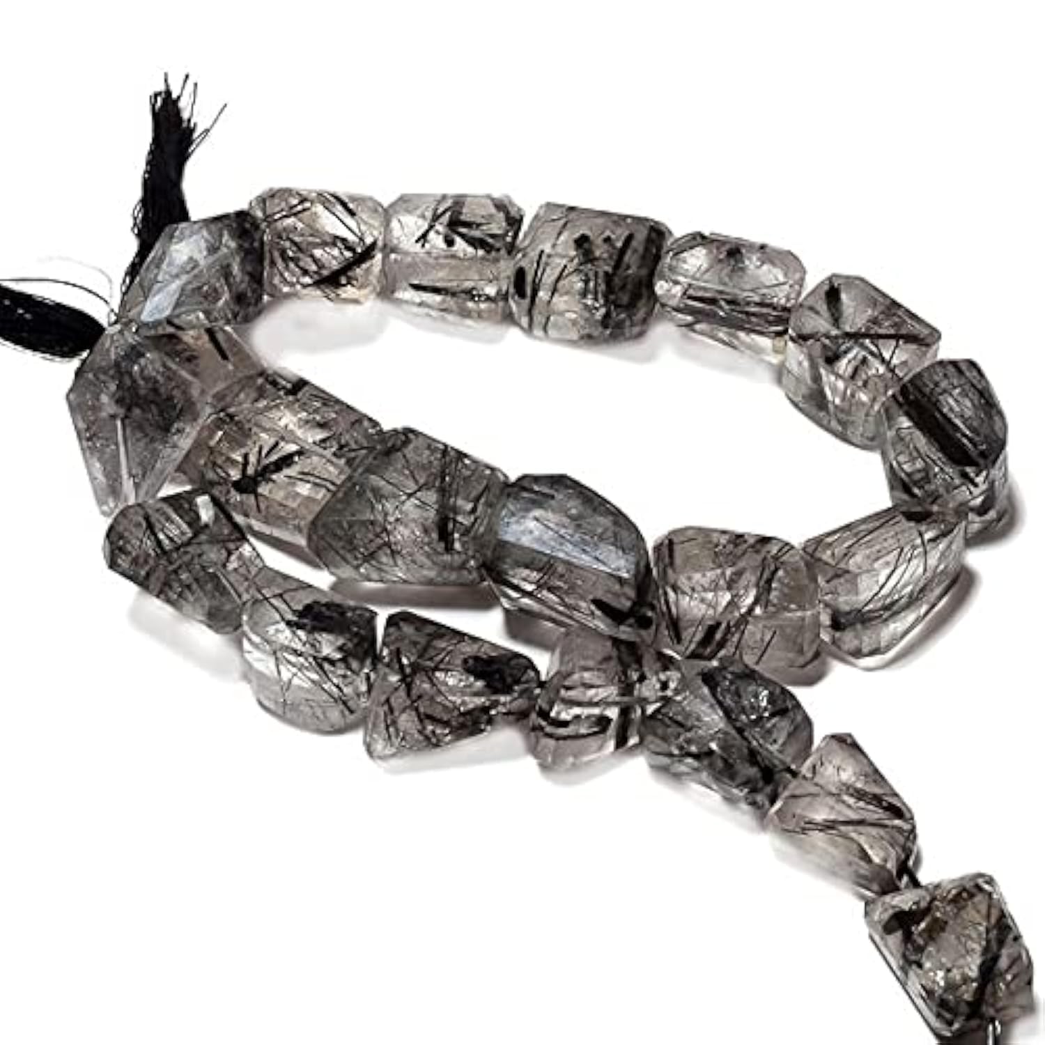 LKBEADS Czarny kwarc rutylowy, koraliki rutylowe, fasetowany kamień szlachetny AAA, stopniowe cięcie, 15 mm do 20 mm, sznurek 13 cali