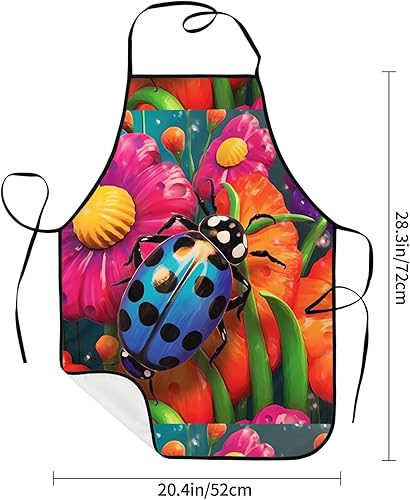 Miniatura 6 de Unisex Apron With Pocket, Colorful Ladybird Chef Apron For Cooking, Bbq & Crafts, Spillproof Kitchen Protection Bib With Large Utility Pocket For