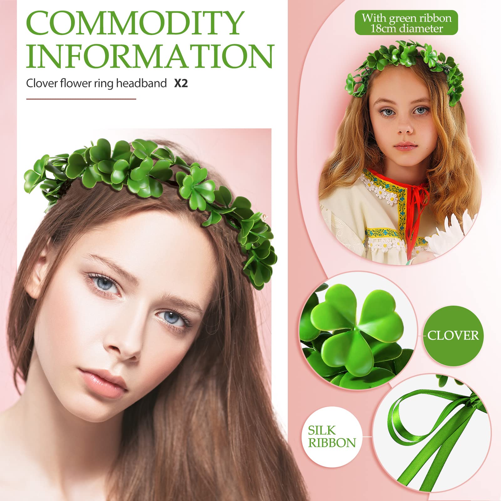 St Patrick\'s Day Headband Set of 9 Shamrock Clover Hair Accessories Green Clover Headpiece St. Patrick main image 4