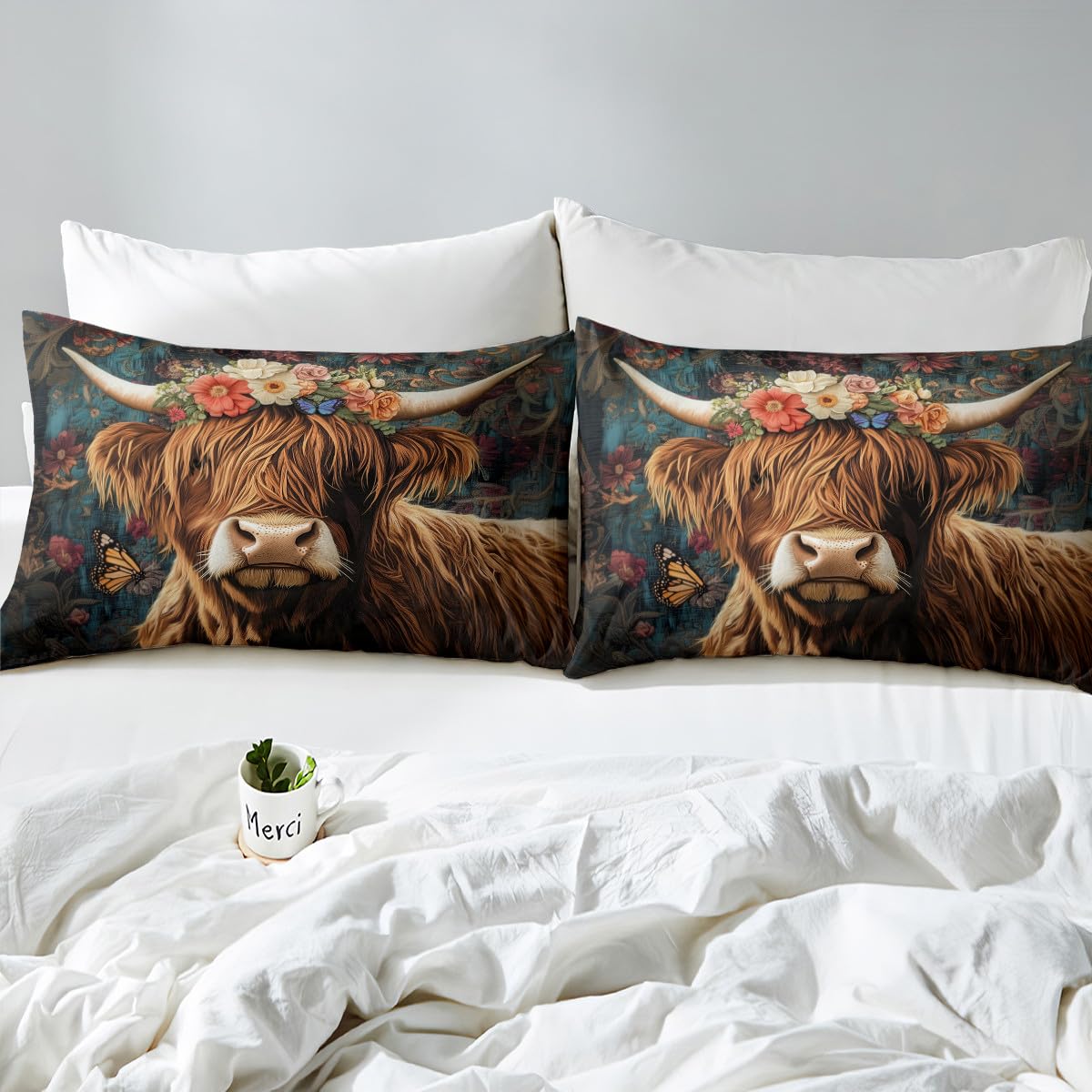 Loussiesd Highland krowa zestaw pościeli super king size miękki dla chłopców dziewcząt, bydło góralskie poszewka na kołdrę zwierzę mikrofibra dekoracja sypialni 3 szt. z 2 poszewkami na poduszki