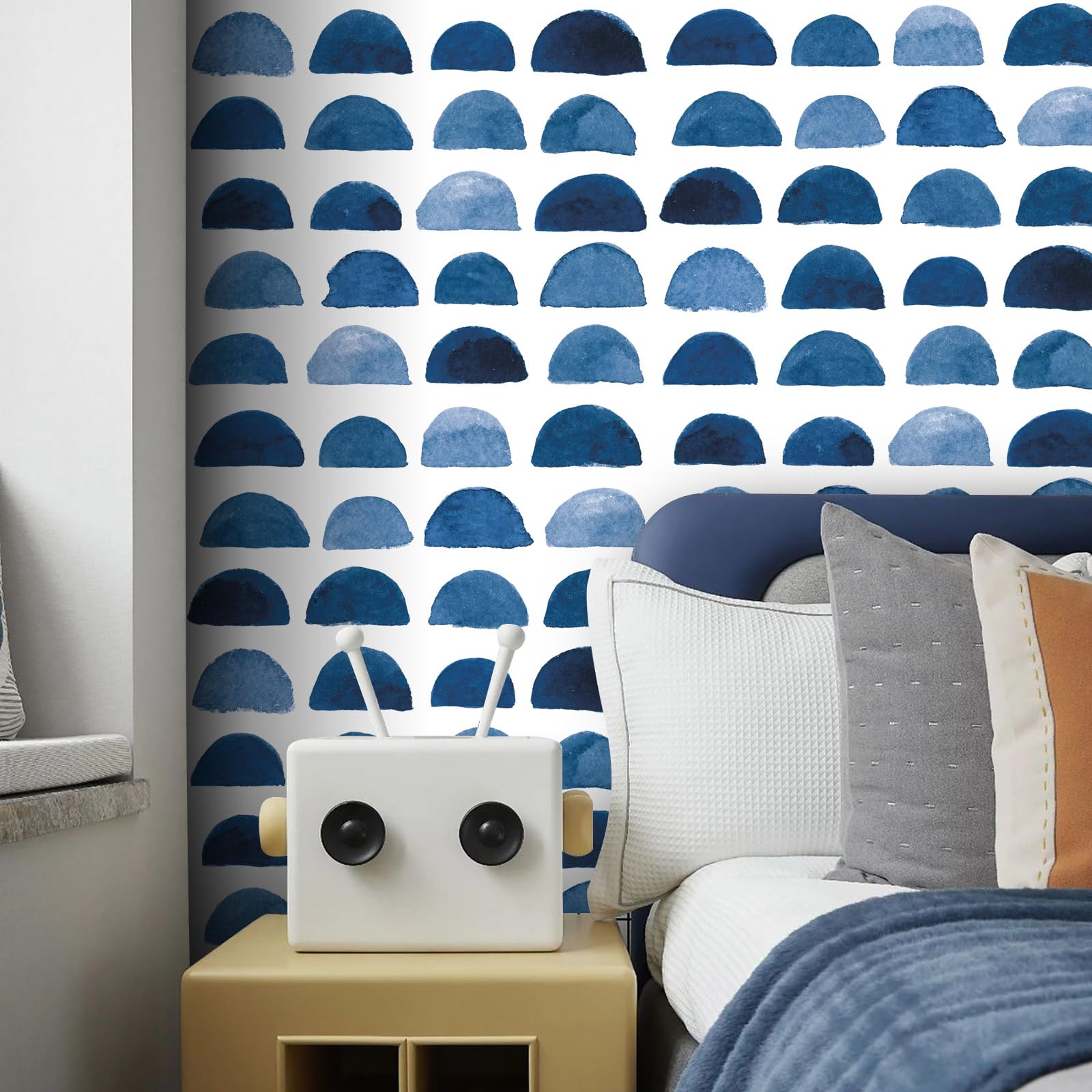 ICYEHAO Selbstklebende Tapete Blau Weiß,44.5 x 1000cm Tapete Blau Geometrisch Tapete Klebefolie Möbel Vintage Klebefolie Tapete Möbelfolie Selbstklebend für Badezimmer Wohnzimmer Schlafzimmer Küche