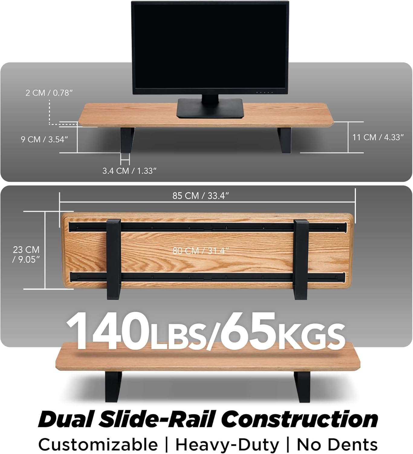 ULTRARM Moodular Wooden Monitor Stand 33.4” (85cm) Desk Organizer with Metal Slide Rails for Drawer, Tray, Laptop, Tablet, Phone & Headphones Customizable Riser for Organized Workspace Oak MS85-O