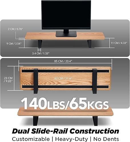 Miniatura 4 de Moodular Soporte de monitor de madera de 33.4" (85cm) Organizador de escritorio con carriles deslizantes de metal para cajón, bandeja, portátil,