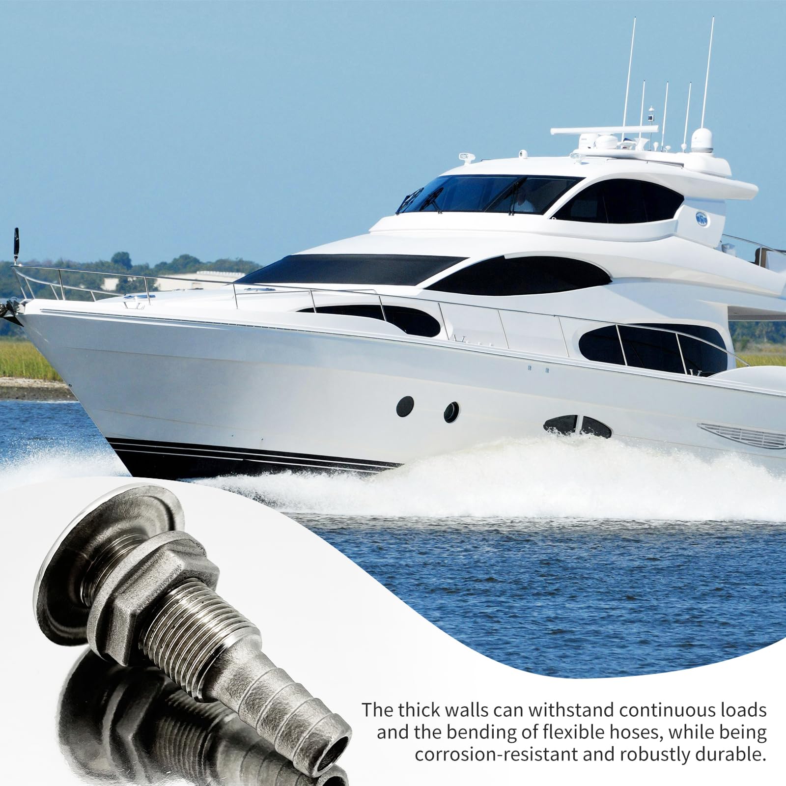 Passaggio di bordo, avvitamento a vite per barche – 3/8 pollici 58 mm connettore universale per barche con controdado marino, raccordo per tubo per barche, yacht