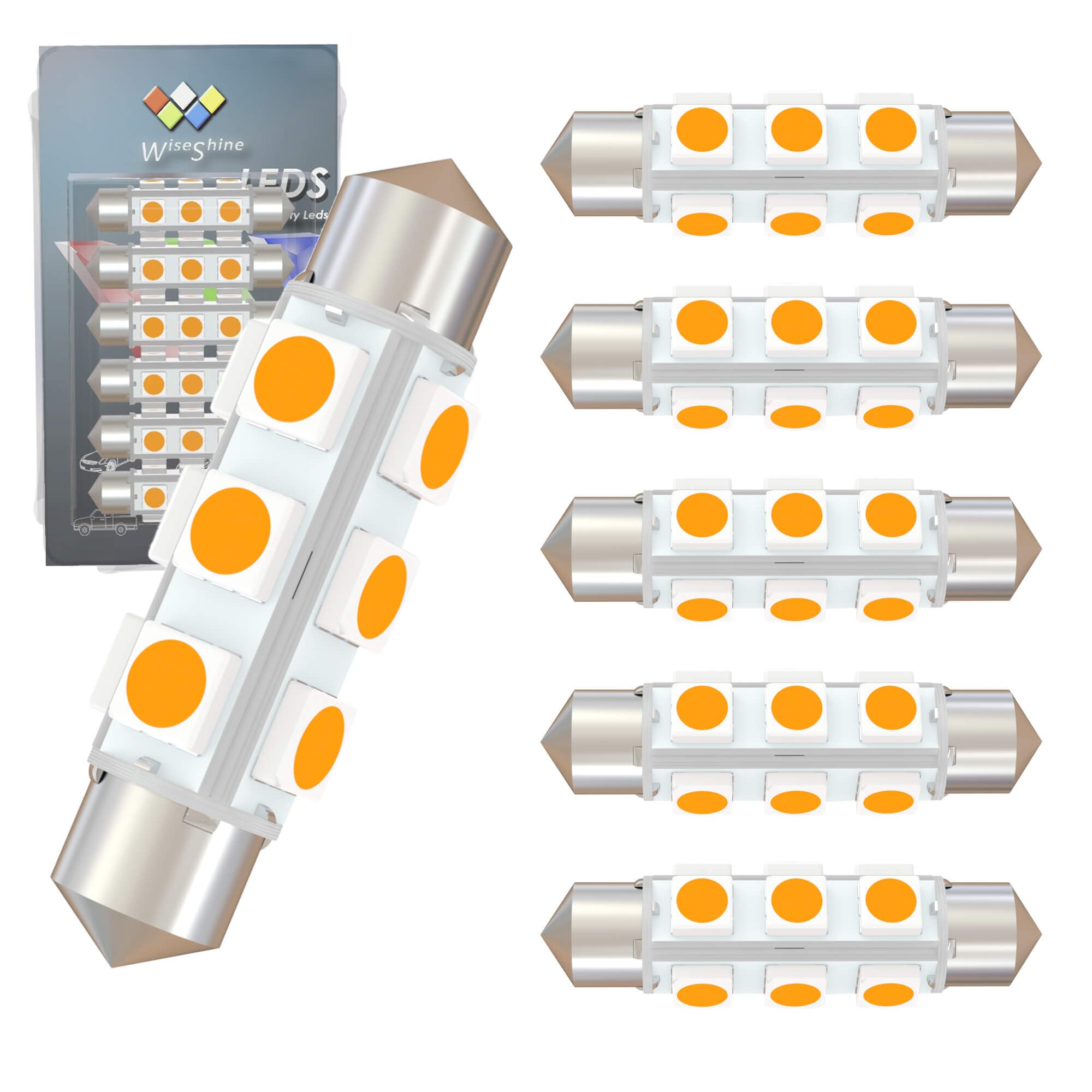 Wiseshine 42mm DC 24V 578 LED Festoon Bulb 211-2 212-2 569 6413 LED Bulbs Gold Amber for Truck Interior Dome Door Trunk Lights 360 deg Non Polarity(