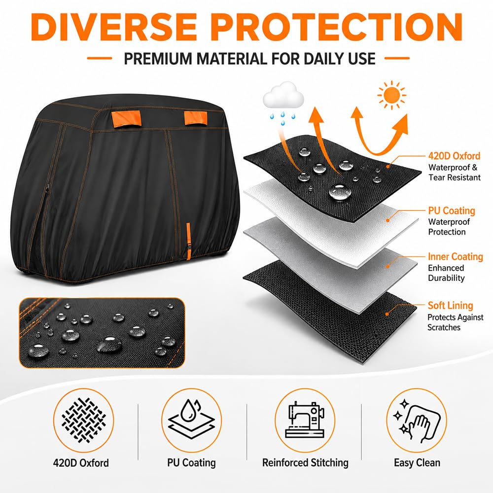 Funda para Carrito de Golf para Cushman Golfster Trophy 1965 1966 1967, Cubierta Exterior Resistente al Agua para 2/4/6 Plazas, con Correas Ajustables Ventilación