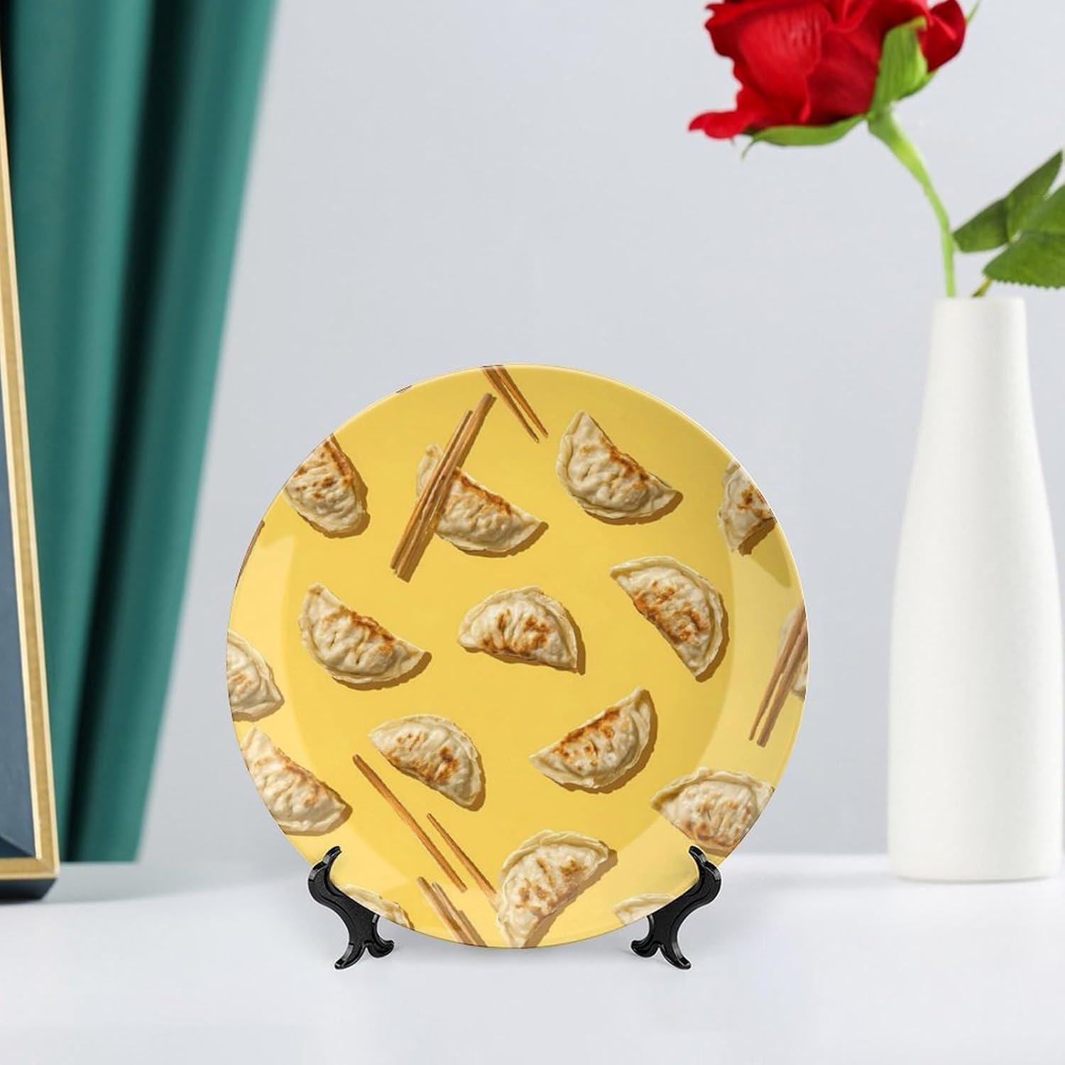 Gyoza Dumplings Decorative Plates for Display Ceramic Plate Tray with Stand Hanger Home Decor