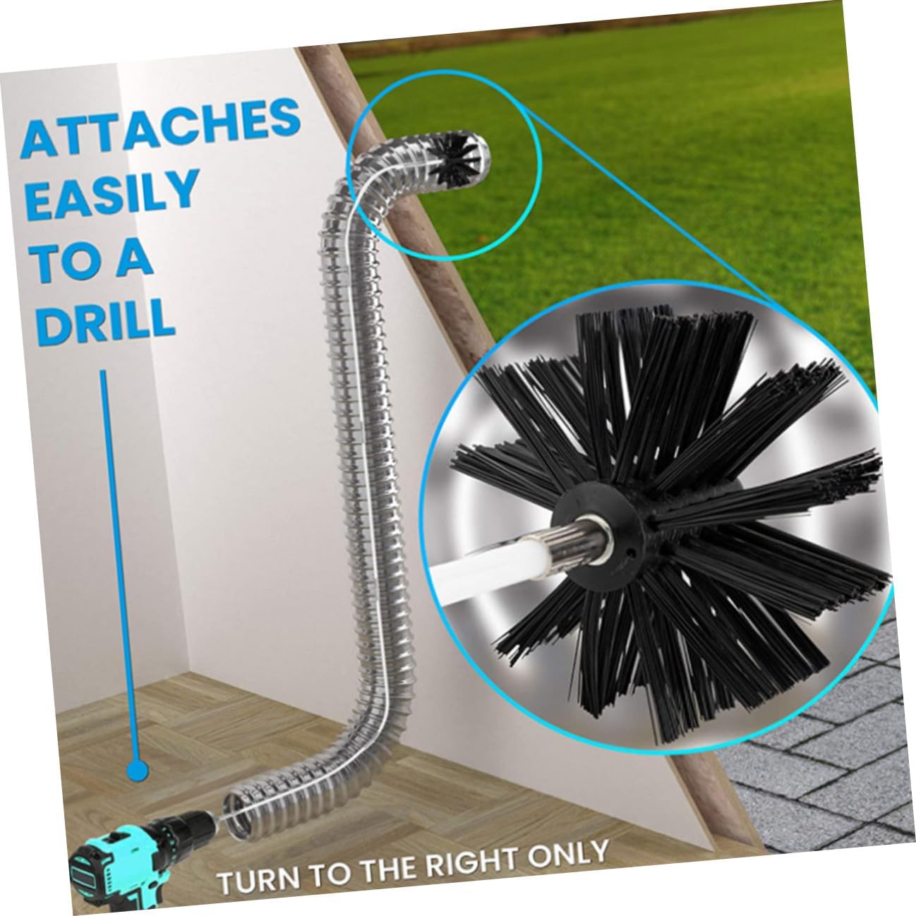 Chimney Cleaning Brush and Duct Brush Kit 610mm Flexible Rods for Fireplace Dryer Vent and Boiler Pipe Maintenance