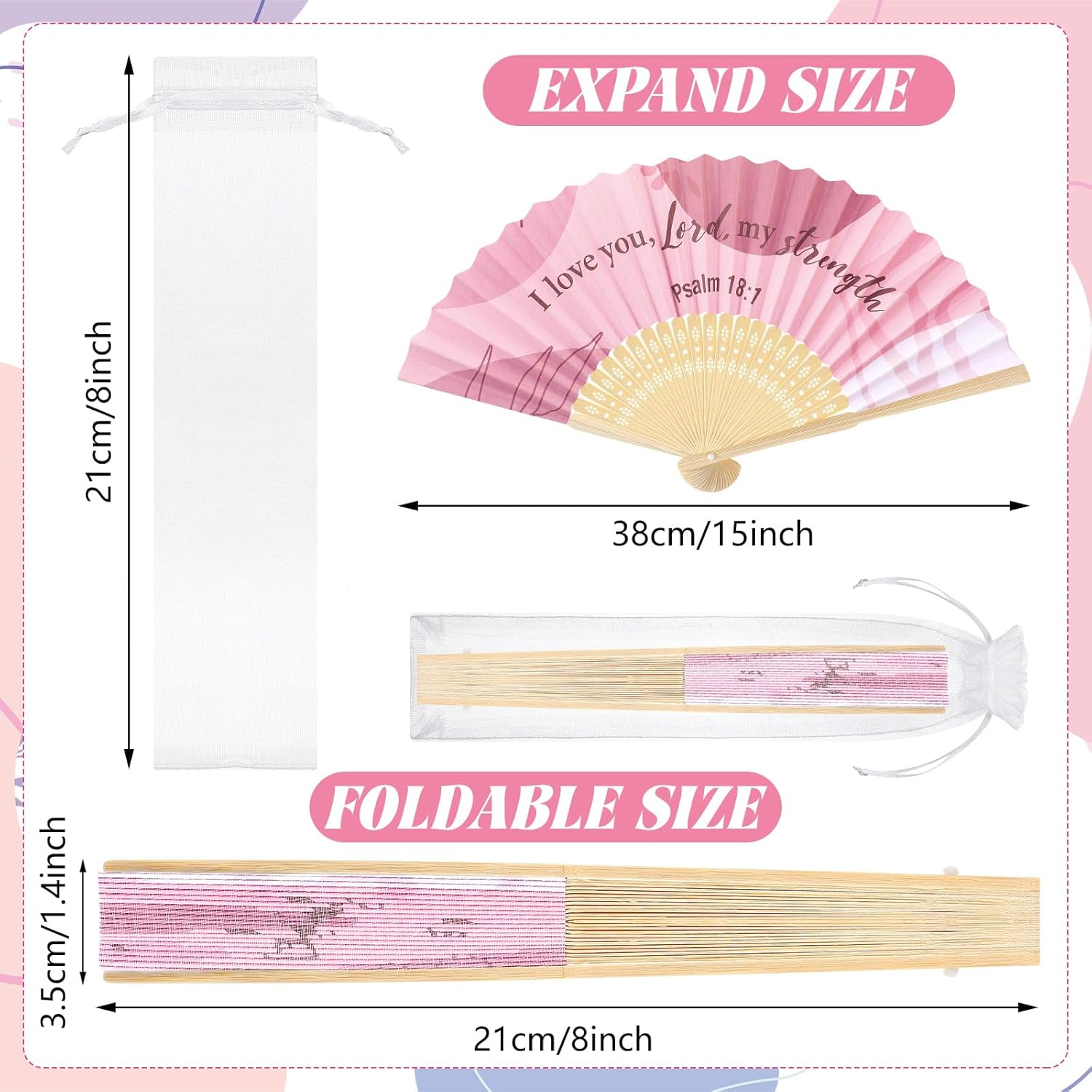 Karenhi 30 Pcs Boho Christian Church Paper Fans Bulk Foldable Religious Christian Bible Handheld Fans with Organza Bag for Women Church Gift Decorations