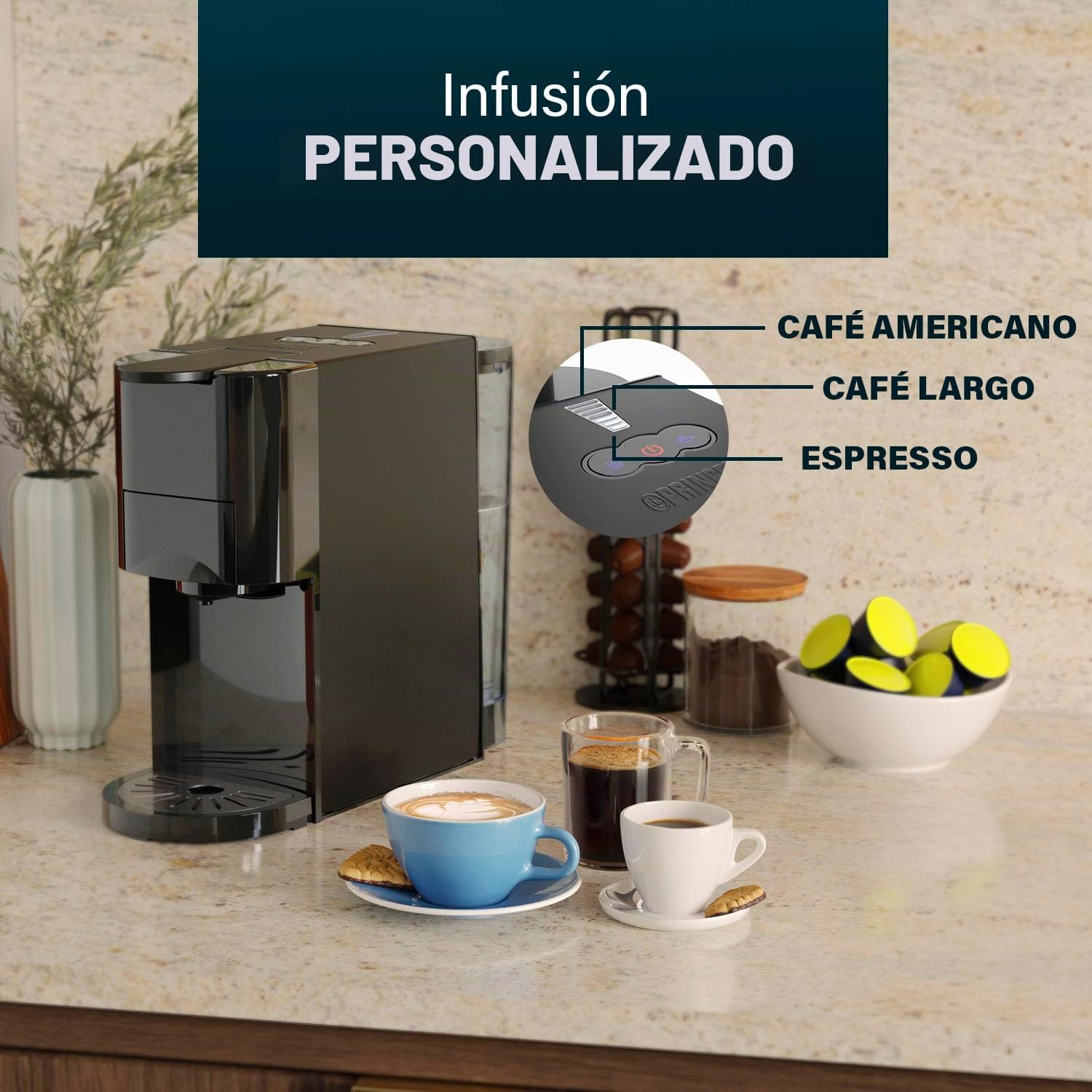 Princess Máquina multicápsula, bomba italiana de 19 bares, depósito de agua de 800 ml, compatibilidad 4 en 1, 1450 W, compatible con Nespresso® y Dolce Gusto®, sin BPA, piezas desmontables, 249454
