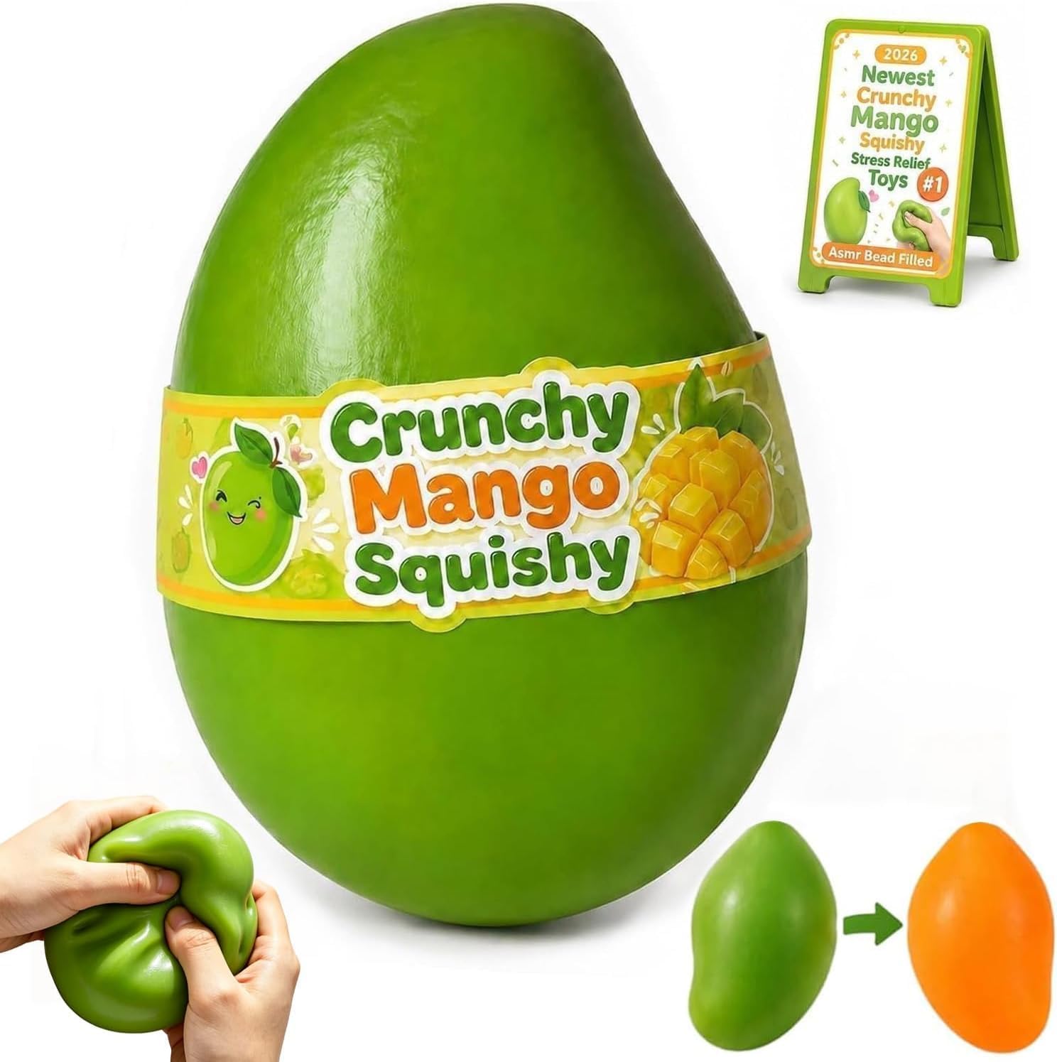 Crunchy Mango Squishy Asmr Bead Filled, Slow Rising Squeeze Calming Toy | Durable Portable Slow Rebound Calming Tool, Stress Ball Desk Decor Party Favor Gifts