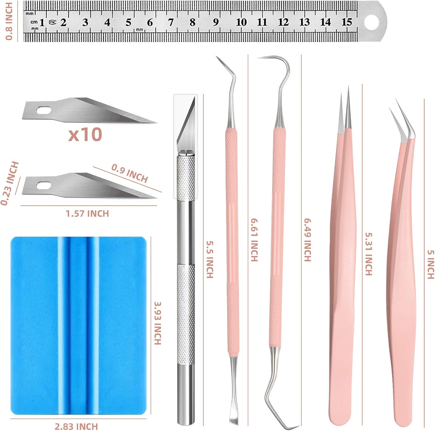 17PACK Weeding Craft Tool Weeding Tool Kit Upgrade Stainless Steel Weeder Hook and Pick Vinyl Tools Kit for Silhouettes/Cameos/Lettering/Cutting/Splicing Rosegold