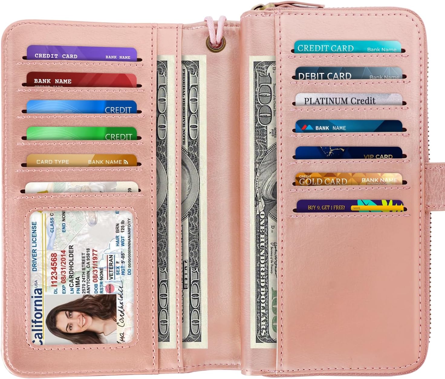 Wallets for Women Multi Card Holder Wallet Clutch Wallet Card Holder Organizer Ladies Purse with Wrist strap Purse - Image 2