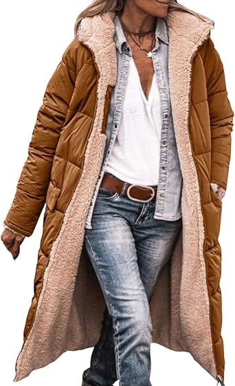 2025 Womens Winter Coats Heavyweight Warm Fleece Lined Down Jackets Fuzzy Sherpa Parka Full Zip Long Length Peacoat
