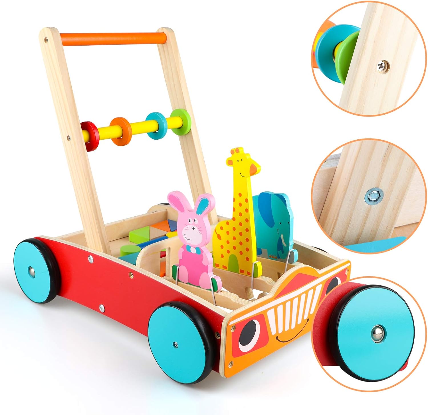 Exclusive Discount 50% Price Joqutoys Sit-to-Stand Learning Walker, 4 in 1 Baby Push Walker, Wooden Activity Center Toys with Stacking Blocks Bead Maze Animal Blocks, Educational Toys Gifts for Boys Girls 1+