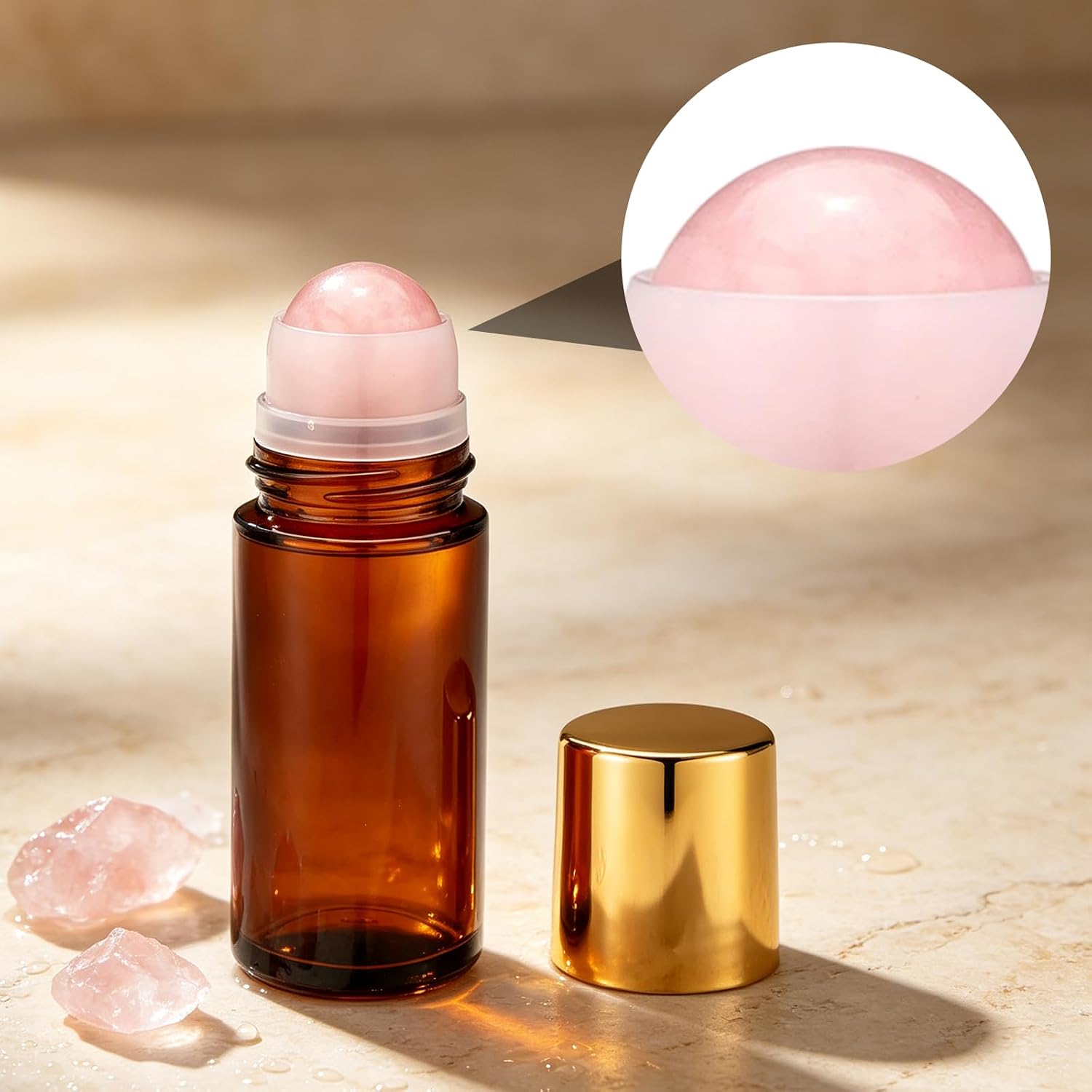 Gosknor 50ml Quartz Roller Bottle for Essential Oils with Funnel & Labels