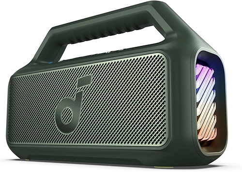 soundcore Boom 2 da Anker, alto-falante 80W, Subwoofer, BassUp 2.0, 24H, IPX7 à Prova d’Água, Flutuante, Luzes RGB, USB-C, Equalizador Personalizado, Bluetooth 5.3, Portátil para Camping e Praia