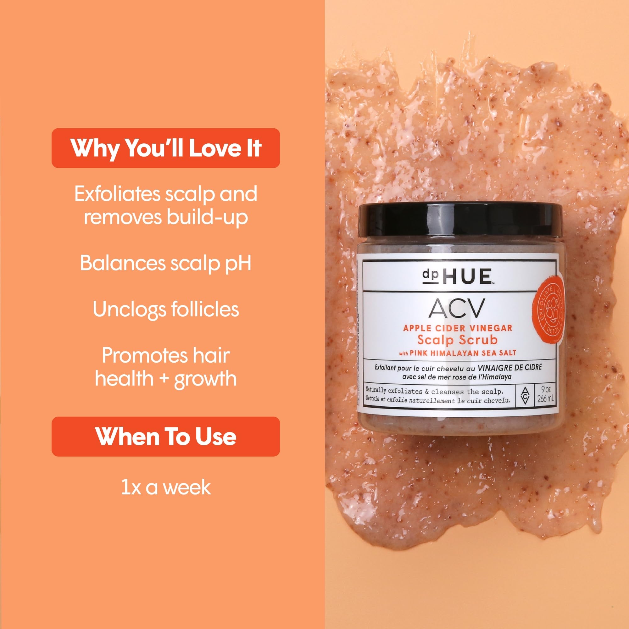 dpHUE Apple Cider Vinegar Scalp Scrub with Pink Himalayan Sea Salt, 9 oz, Natural Exfoliating Scrub & Dry Scalp Treatment - Image 3