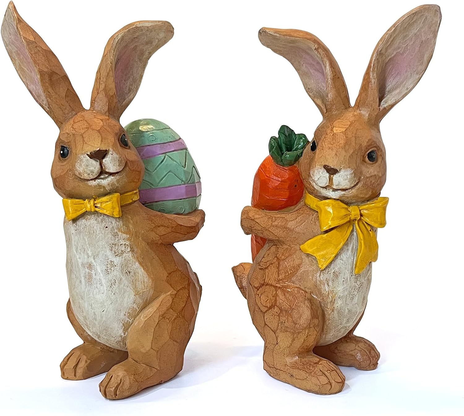LIFFY Easter Bunnies Statue Home Decor - Charming Hand Painted Resin Rabbit Figurines with Flower, Pretty Spring Home Decor & Gift (Brown)