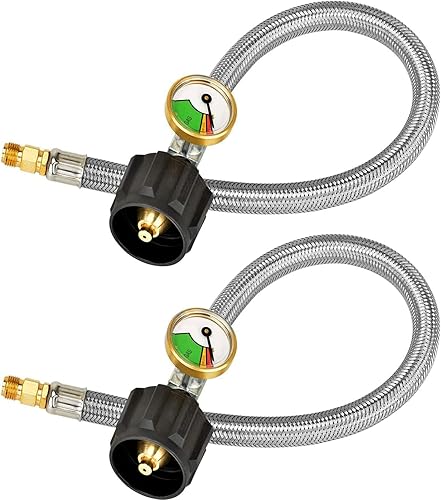 only fire Manguera de propano RV de 15 pulgadas con calibre, coleta de propano de acero inoxidable que conecta el cilindro de propano a un regulador