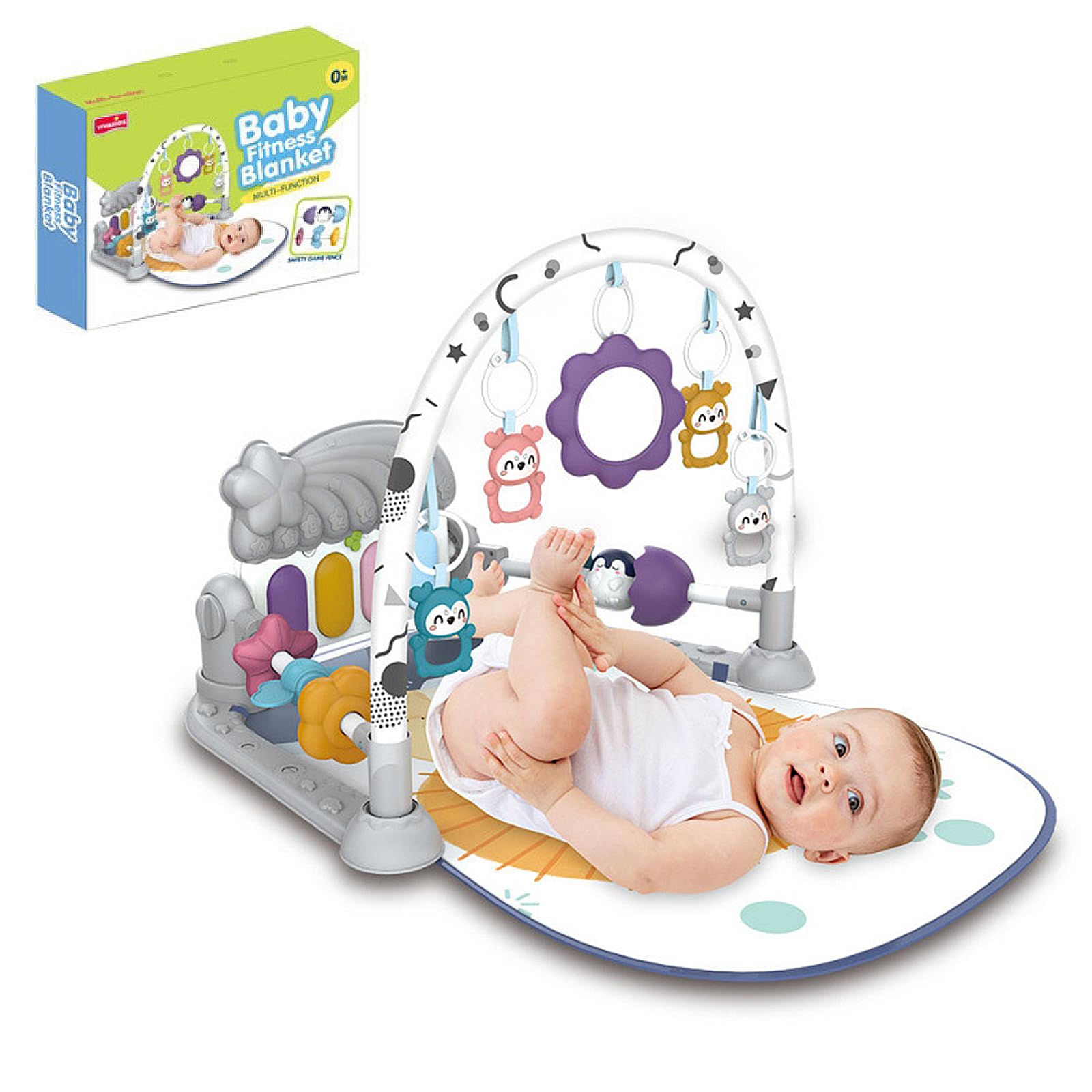 BREEZENEST Baby Play Mat Gym 6-in-1 Activity Center with Kick Piano, Sensory Toys & Mirror, Extra Guardrail Tummy Time Play Mat for Newborn to 12 Months Baby Activity Gym & Play Mat (Grey)
