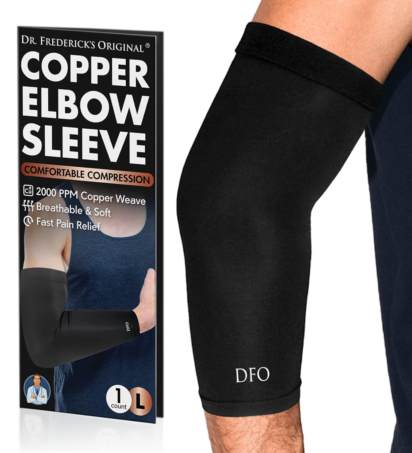 Dr. Frederick's Original Copper Compression Elbow Sleeve - 1 Sleeve - Elbow Support - Compression Sleeve For Men and Women - Tendonitis Pain Relief - Golf & Tennis Elbow Brace - Large : Health & Household