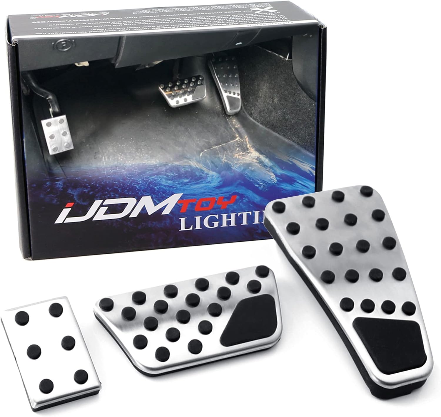 iJDMTOY 3pc Set Track Racing Style Direct Fit Silver Aluminum Foot Pedal Cover Kit, Compatible with Dodge 2009-2018 Gen4 RAM 1500 2500 3500