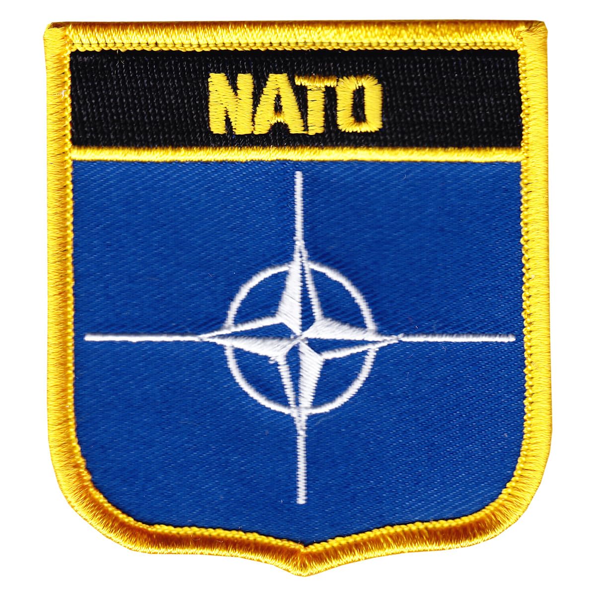 NATO Flag Embroidered Iron on/Sew on Shield Patch with Gold Trim