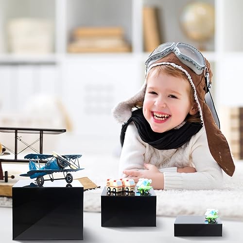 Miniatura 7 de Juego de 3 elevadores de exhibición de acrílico, cajas de 5 caras con parte inferior hueca, cubos de anidación, estante para cosméticos, alimentos,