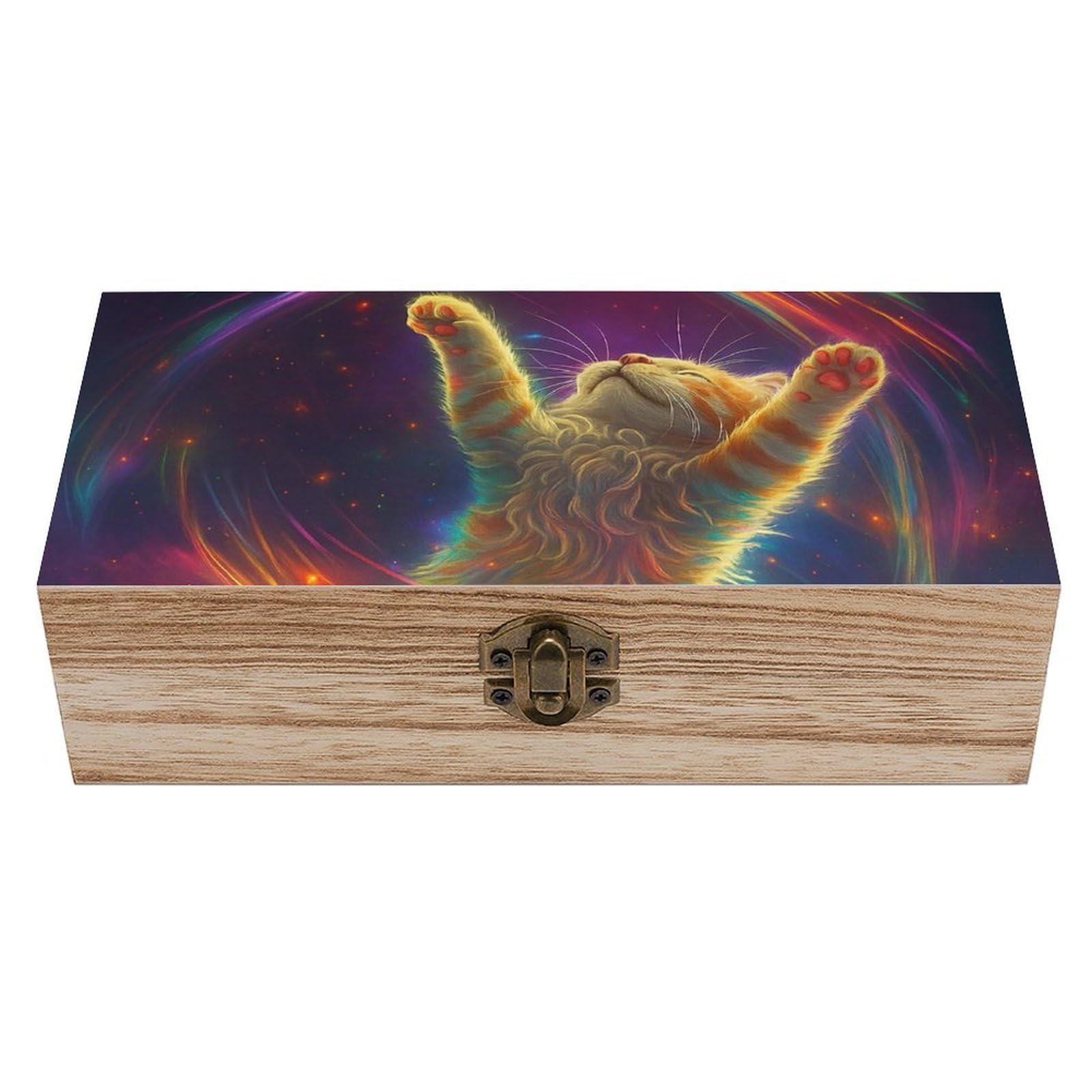 Oudrspo Fantasy Galaxy Cat Retro Wooden Storage Box Keepsake Jewelry Decorative Art Storages Box Gift Boxs