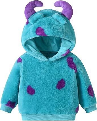 Toddler Girl Boy Halloween Costume Long Sleeve Plush Hooded Sweatshirts Pants Set Funny Monster Cosplay Outfits