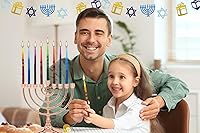 Vista 4 de Velas de Hanukkah sin goteo, decoraciones cónicas de lujo a rayas multicolores, velas de menorá de Janucá para las 8 noches de Janucá