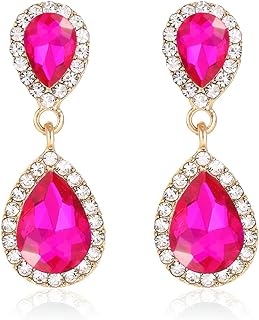 Vintage Rhinestone Teardrop Dangle Earrings Sparkle Crystal Bridal Earri...