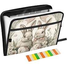 Floral Bow Bunny Rabbits Eggs Easter Accordion Folder 13 Pockets A4 Letter Size Plastic Folders with Zipper Closure for Librarian Stationery Supply